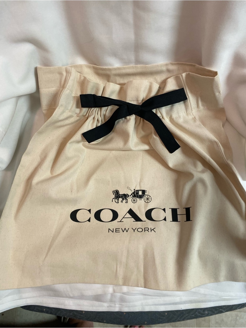 Coach Cream Drawstring Dust Bag with Black Bow